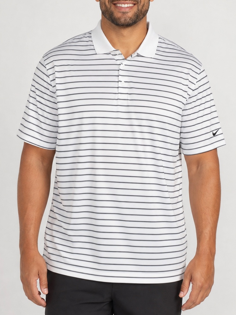 Nike Dri-FIT Men’s White Black Striped Golf Polo Shirt size XXL athletic active
